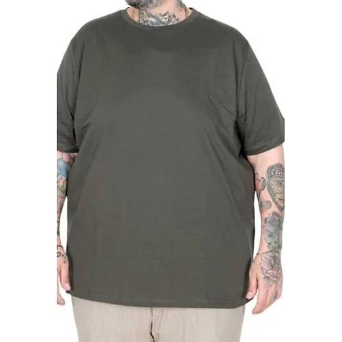 B�y�k Beden Erkek Tshirt Bisiklet Yaka Basic 20031 Haki