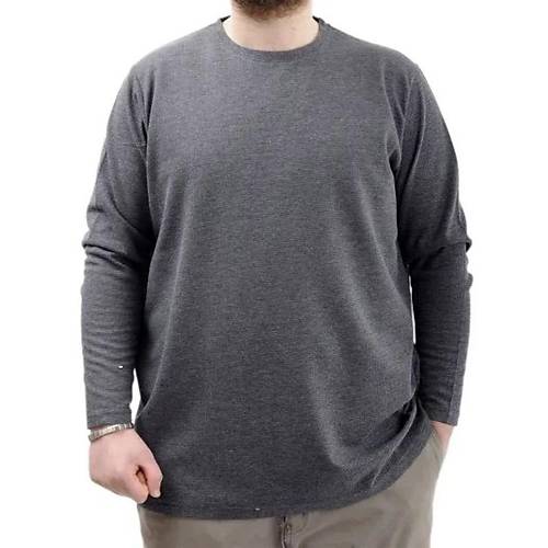 B�y�k Beden Erkek Sweatshirt Bisiklet Yaka Uzun Kol WAFFLE 23460 Antrasit