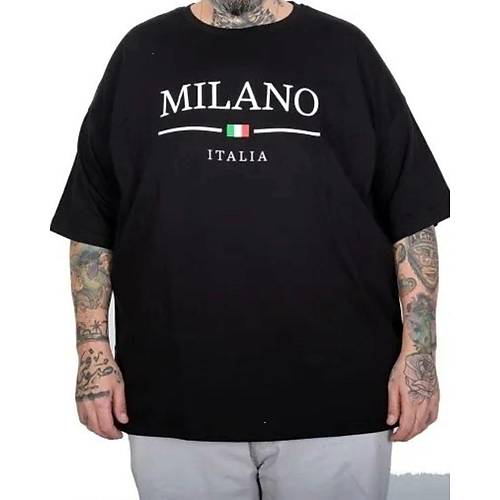 B�y�k Beden Unisex Bisiklet Yaka Tshirt Milano 26201 SIYAH