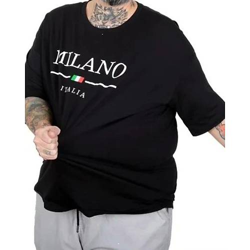 B�y�k Beden Unisex Bisiklet Yaka Tshirt Milano 26201 SIYAH