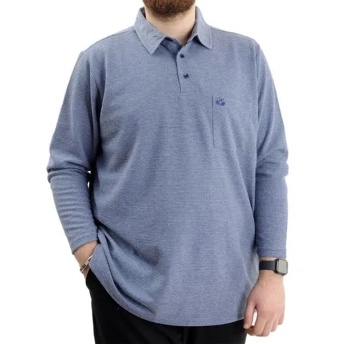 B�y�k Beden Erkek Sweatshirt Polo Yaka Uzun Kol WAFFLE 23449 �ndigo