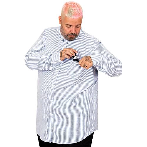 B�y�k Beden Erkek G�mlek Uzun Kol Keten Cepli Mavi 20384