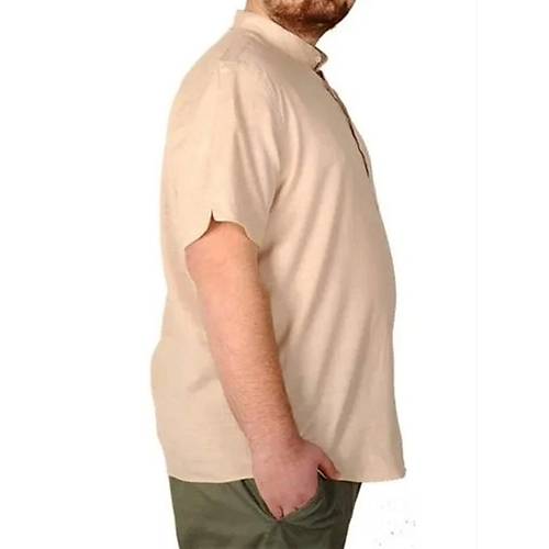 Buyuk Beden Erkek K�sa Kol Hakim Yaka 20387 Bej