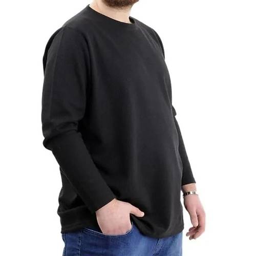 B�y�k Beden Erkek Sweatshirt Bisiklet Yaka Uzun Kol WAFFLE 23460 Siyah