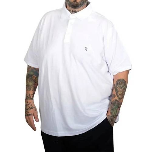 Battal Beden Erkek Tshirt Polo Yaka Nak��l� Klasik Pike 20553 Beyaz
