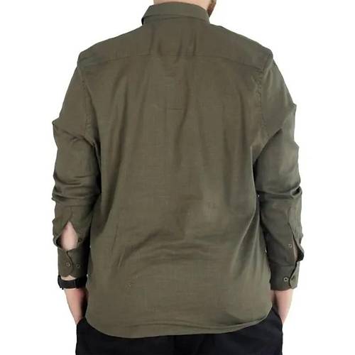 B�y�k Beden Erkek Keten Cepli G�mlek 20386 Haki