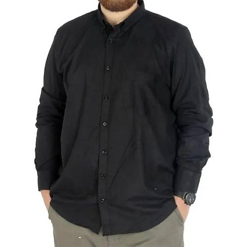 B�y�k Beden Erkek Keten Cepli G�mlek 20386 Siyah