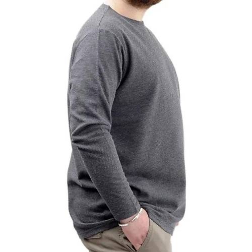 B�y�k Beden Erkek Sweatshirt Bisiklet Yaka Uzun Kol WAFFLE 23460 Antrasit