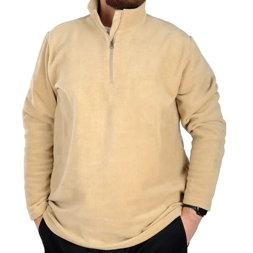 Erkek Sweat Polo Yaka Yar�m Fermuarl� Polar 22548 Bej