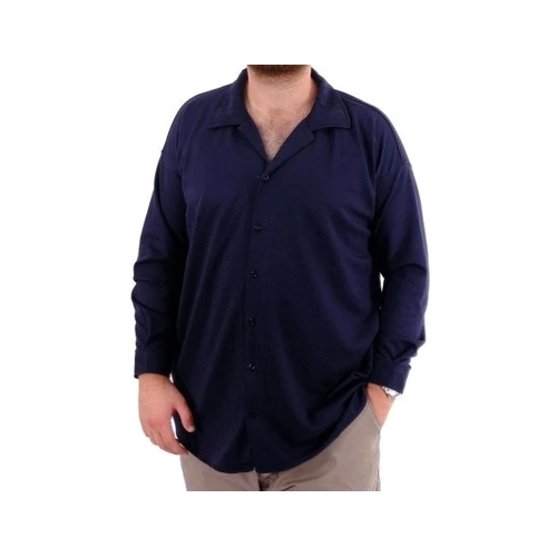 B�y�k Beden Erkek G�mlek Apas Yaka Uzun Kol JAKAR U24381 Lacivert