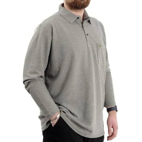 B�y�k Beden Erkek Sweatshirt Polo Yaka Uzun Kol WAFFLE 23449 Haki