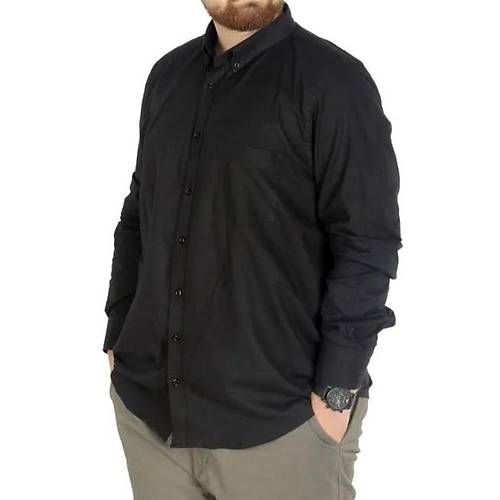 B�y�k Beden Erkek Keten Cepli G�mlek 20386 Siyah