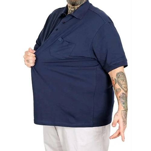 Battal Beden Erkek Tshirt Polo Yaka Cepli Klasik Pike 20552 Indigo