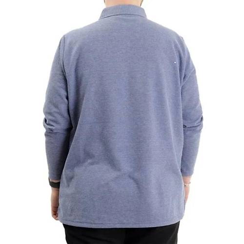 B�y�k Beden Erkek Sweatshirt Polo Yaka Uzun Kol WAFFLE 23449 �ndigo