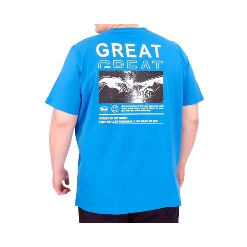 B�y�k Beden Erkek T-Shirt Bisiklet Yaka GREAT 25024 Saks