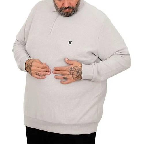 B�y�k Beden Erkek Sweat Polo Yaka Waffle Selanik Gri 25822