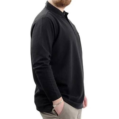 B�y�k Beden Erkek Sweatshirt Polo Yaka Uzun Kol WAFFLE 23449 Siyah