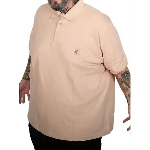 Battal Beden Erkek Tshirt Polo Yaka Nak��l� Klasik Pike 20553 Bej