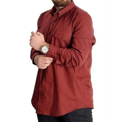 B�y�k Beden G�mlek Gabardin �ift Cep Kapakl� 20360 Bordo