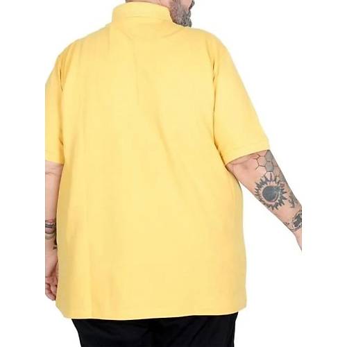 Battal Beden Erkek Tshirt Polo Yaka Nak��l� Klasik Pike 20553 Hardal