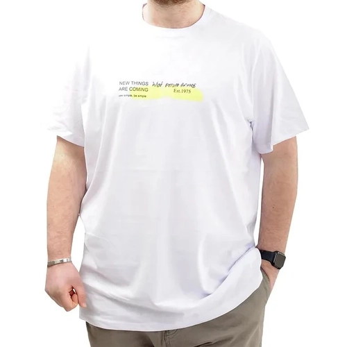 Battal Beden Bask�l� Erkek T-Shirt Bisiklet Yaka SIMPLICITY U24047 Beyaz