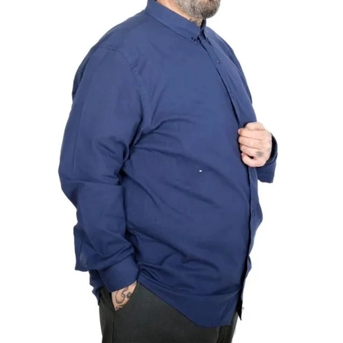 B�y�k Beden Erkek Uzun Kollu Keten G�mlek 20396 �ndigo