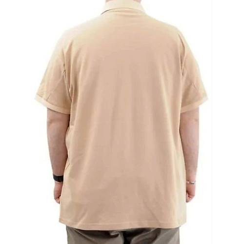B�y�k Beden Erkek T-Shirt Polo Yaka Cepli Klasik 20550 Bej