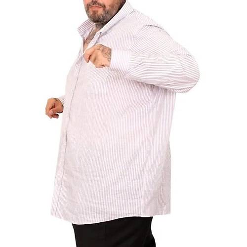 B�y�k Beden G�mlek Uzun Kol Keten Cepli  Bej 20384