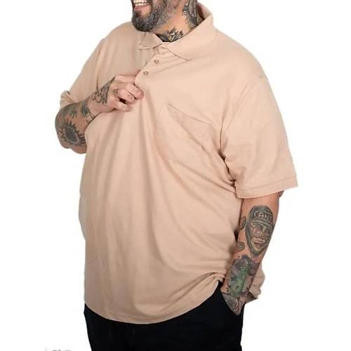 Battal Beden Erkek Tshirt Polo Yaka Cepli Klasik Pike 20552 Bej