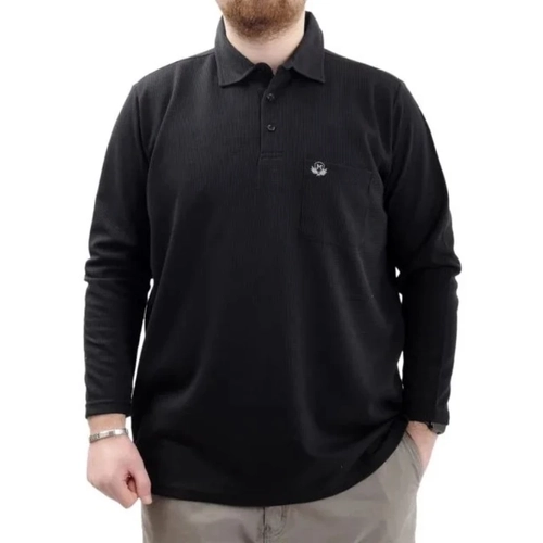 B�y�k Beden Erkek Sweatshirt Polo Yaka Uzun Kol WAFFLE 23449 Siyah