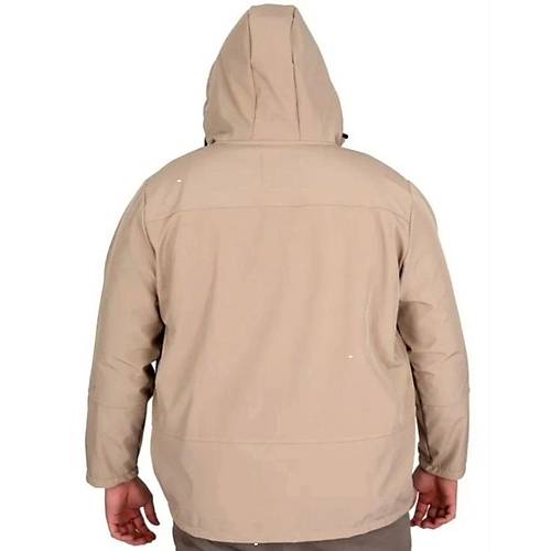 B�y�k Beden Erkek Kap��onlu Mont Waterproof Softshell 21235 Bej