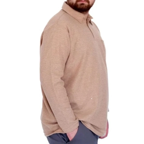 B�y�k Beden Erkek SweatshirtPolo Yaka Uzun Kol WAFFLE 23449 Bej