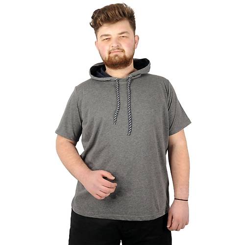 Mode Xl B�y�k Beden Oversize Tshirt B. Yaka Kap�on Basic 21115 Antrasit