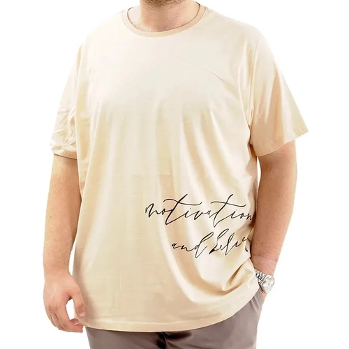 Battal Beden Erkek Pamuklu T-Shirt Yumu�ak Dokulu Bask�l� BELIEF U24085 Bej
