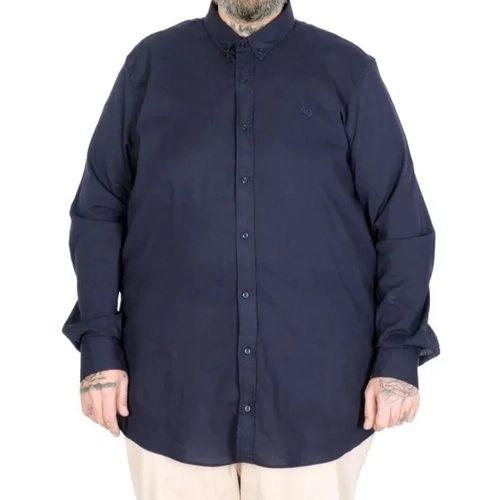 B�y�k Beden Erkek Uzun Kollu Keten G�mlek 20396 Lacivert