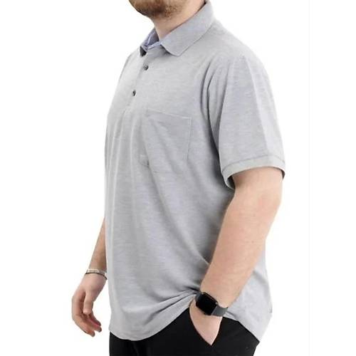 Battal Beden Erkek Tshirt Polo Yaka Cepli Klasik Pike 20552 Gri Melanj