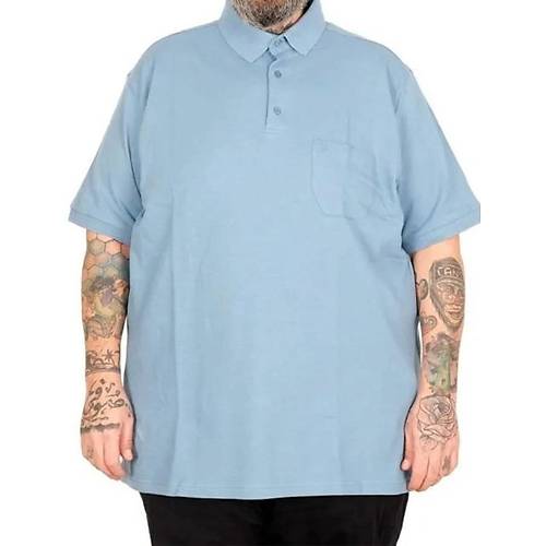 Battal Beden Erkek Tshirt Polo Yaka Cepli Klasik Pike 20552 Mavi
