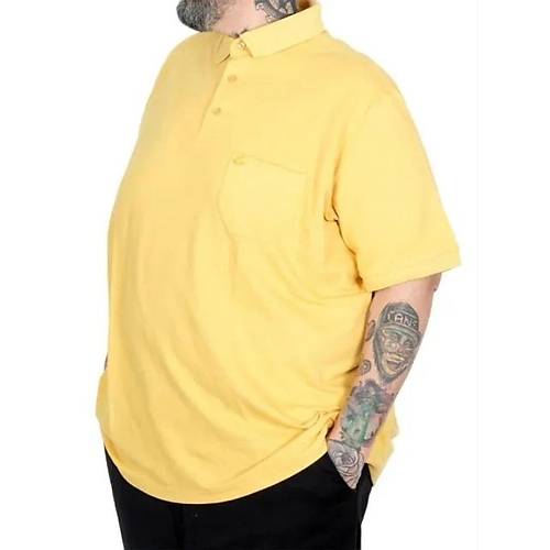 Battal Beden Erkek Tshirt Polo Yaka Cepli Klasik Pike 20552 Hardal