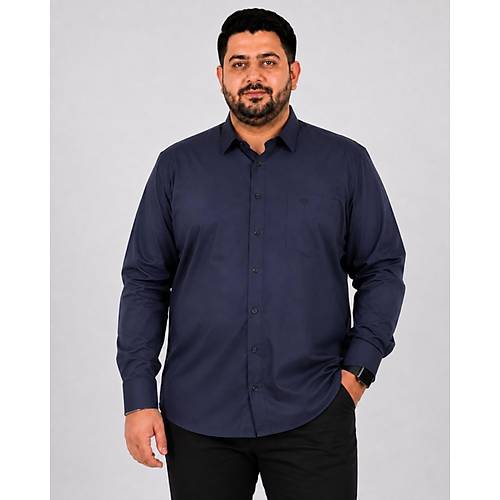 B�y�k Beden Erkek Klasik Cepli G�mlek Likral� 20350 Lacivert