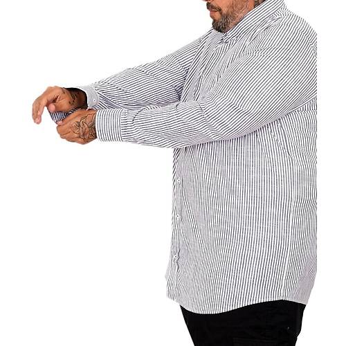 B�y�k Beden Erkek G�mlek Uzun Kol Keten Cepli Siyah 20384