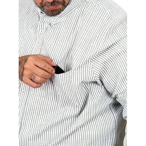 B�y�k Beden Erkek G�mlek Uzun Kol Keten Cepli Haki 20384