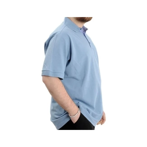 Battal Beden Erkek Tshirt Polo Yaka Nak��l� Klasik Pike 20553 Mavi