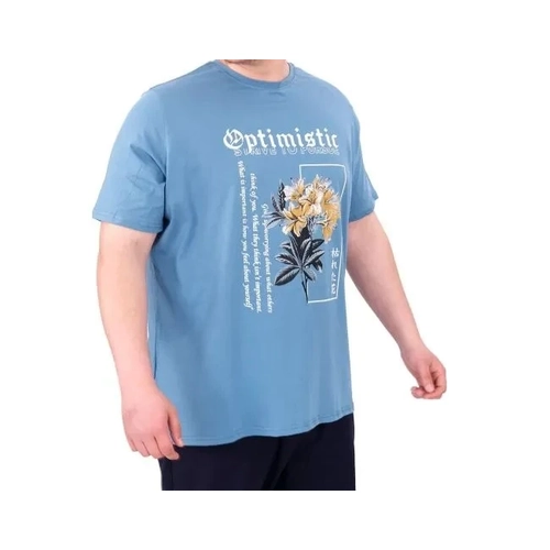 B�y�k Beden Erkek T-Shirt Bisiklet Yaka OPTIMISTIC 25028 Mavi