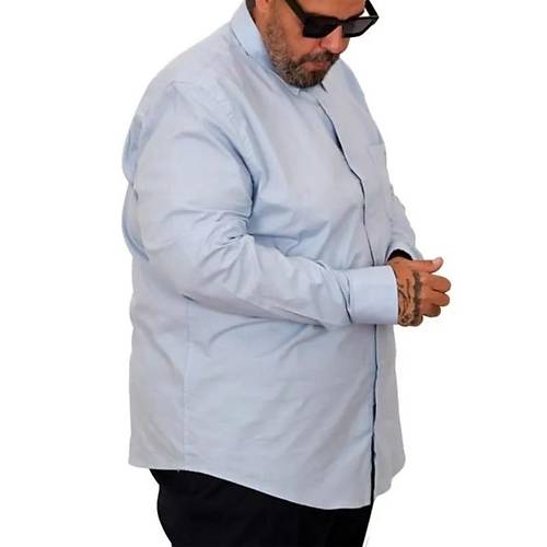 B�y�k Beden Erkek Klasik Cepli G�mlek Likral� 20350 Mavi