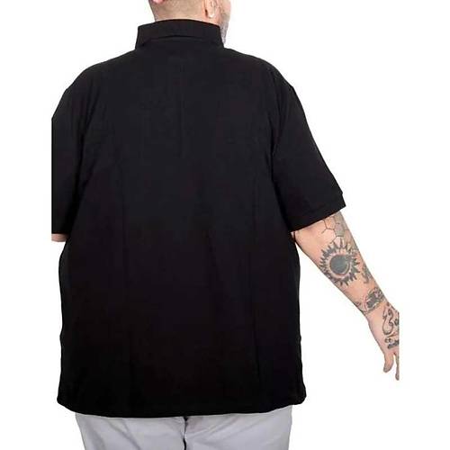 Battal Beden Erkek Tshirt Polo Yaka Nak��l� Klasik Pike 20553 Siyah
