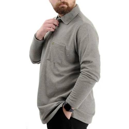 B�y�k Beden Erkek Sweatshirt Polo Yaka Uzun Kol WAFFLE 23449 Haki