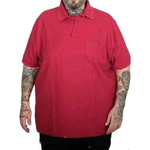 Battal Beden Erkek Tshirt Polo Yaka Cepli Klasik Pike 20552 Bordo