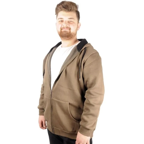 Erkek Sweatshirt Kap�onlu Zippered Basic 20543 Haki