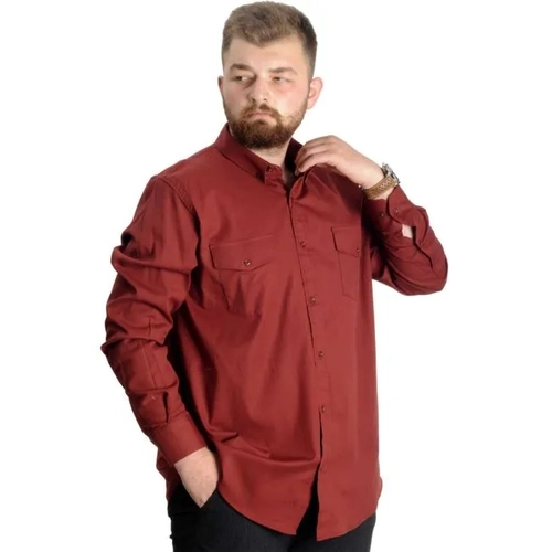 B�y�k Beden G�mlek Gabardin �ift Cep Kapakl� 20360 Bordo