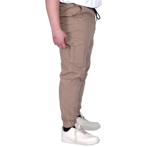 B�y�k Beden Erkek Pantolon Keten Kargo Jogger 21911 Cappucino